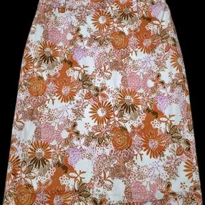 Vintage-Inspired Floral Pink And Orange A-Line Skirt 1901 Nordstrom Size 12